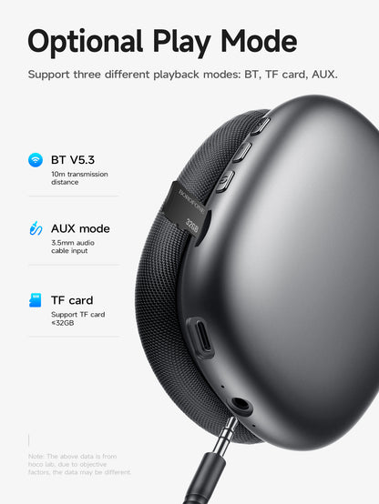 IconicSphere Max Wireless Kopfhörer mit drei Wiedergabemodi: Bluetooth 5.3, AUX-Kabel und TF-Karte