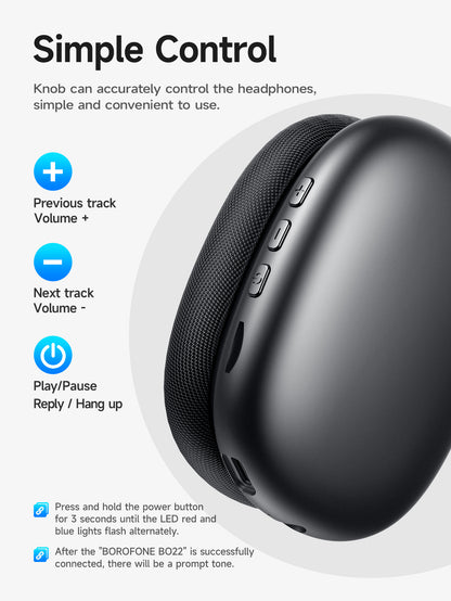 IconicSphere Max Wireless Kopfhörer mit einfachen Bedientasten für Lautstärke, Titelauswahl und Play/Pause