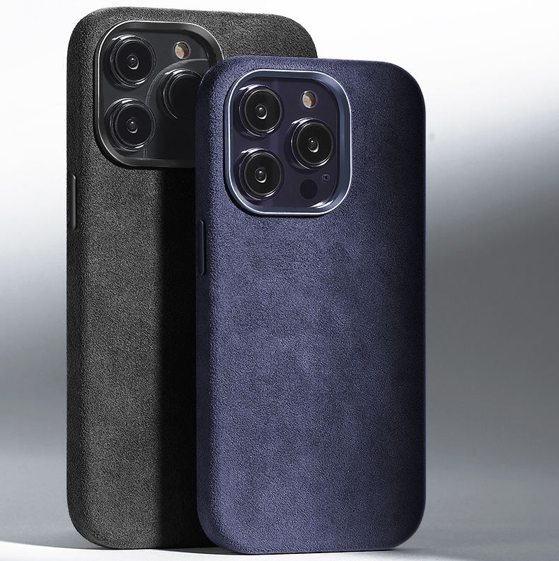 MagSafe Alcantara Handyhülle Purple und Black mit Metall-Kamerarahmen – AlcantaraCase™ Premium.