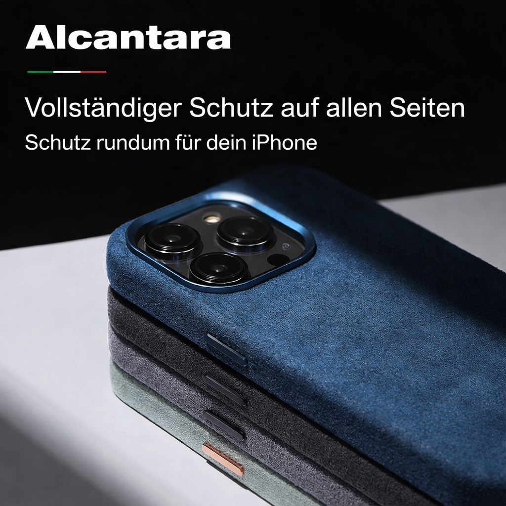 AlcantaraCase™ MagSafe Handyhülle mit 360 Grad Rundumschutz und Full Wrap Design aus hochwertigem Alcantara Material.