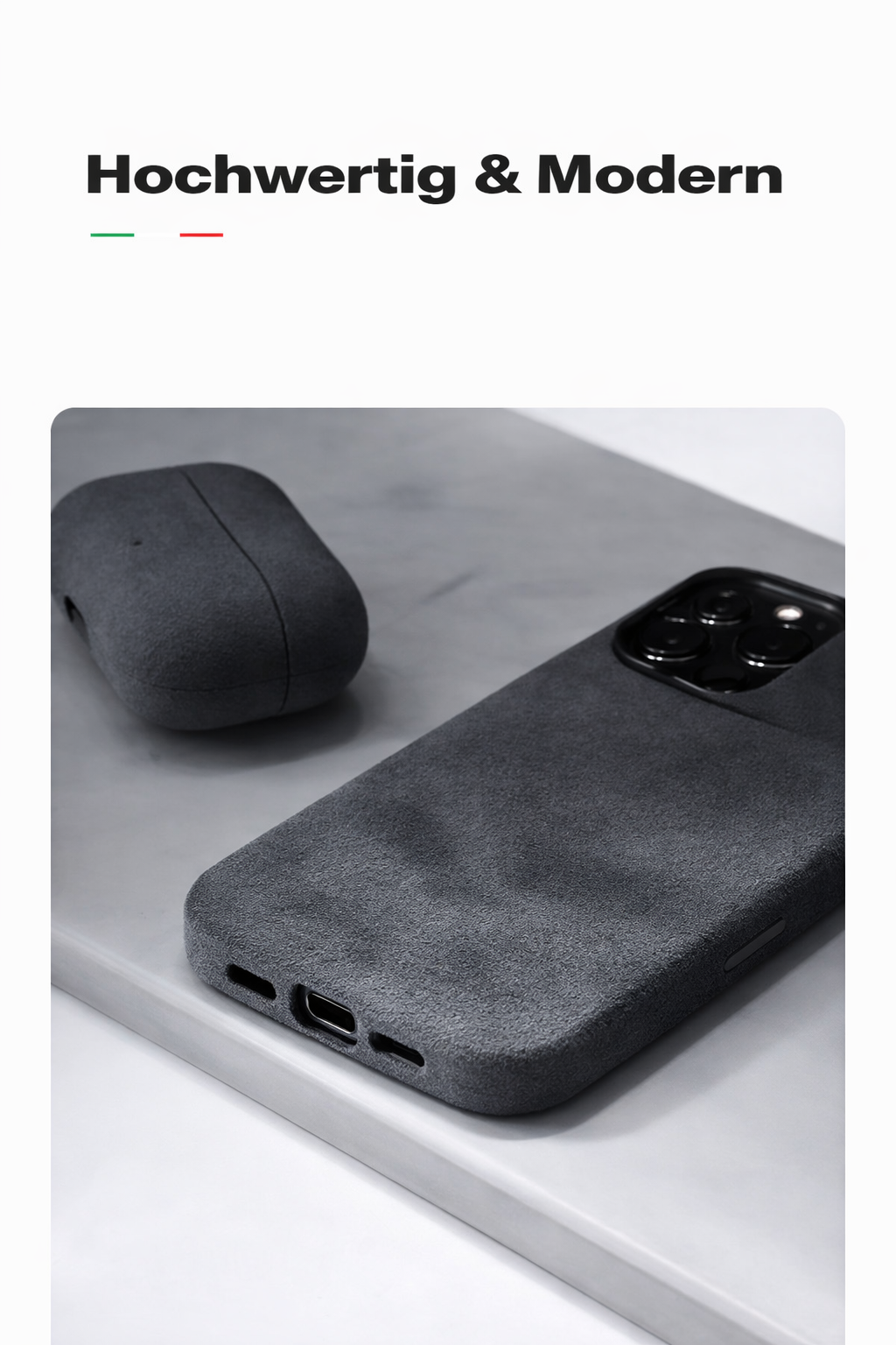 AlcantaraCase™ MagSafe Handyhülle mit schützendem Design und stoßabsorbierender Alcantara Oberfläche für iPhone Modelle.