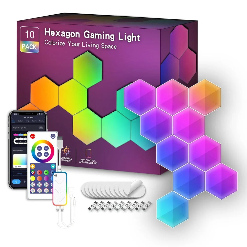 IconicGlow HexaLights RGBIC LED Hexagon Paneele – 10er Pack mit Verpackung, App-Steuerung, Fernbedienung und Zubehör