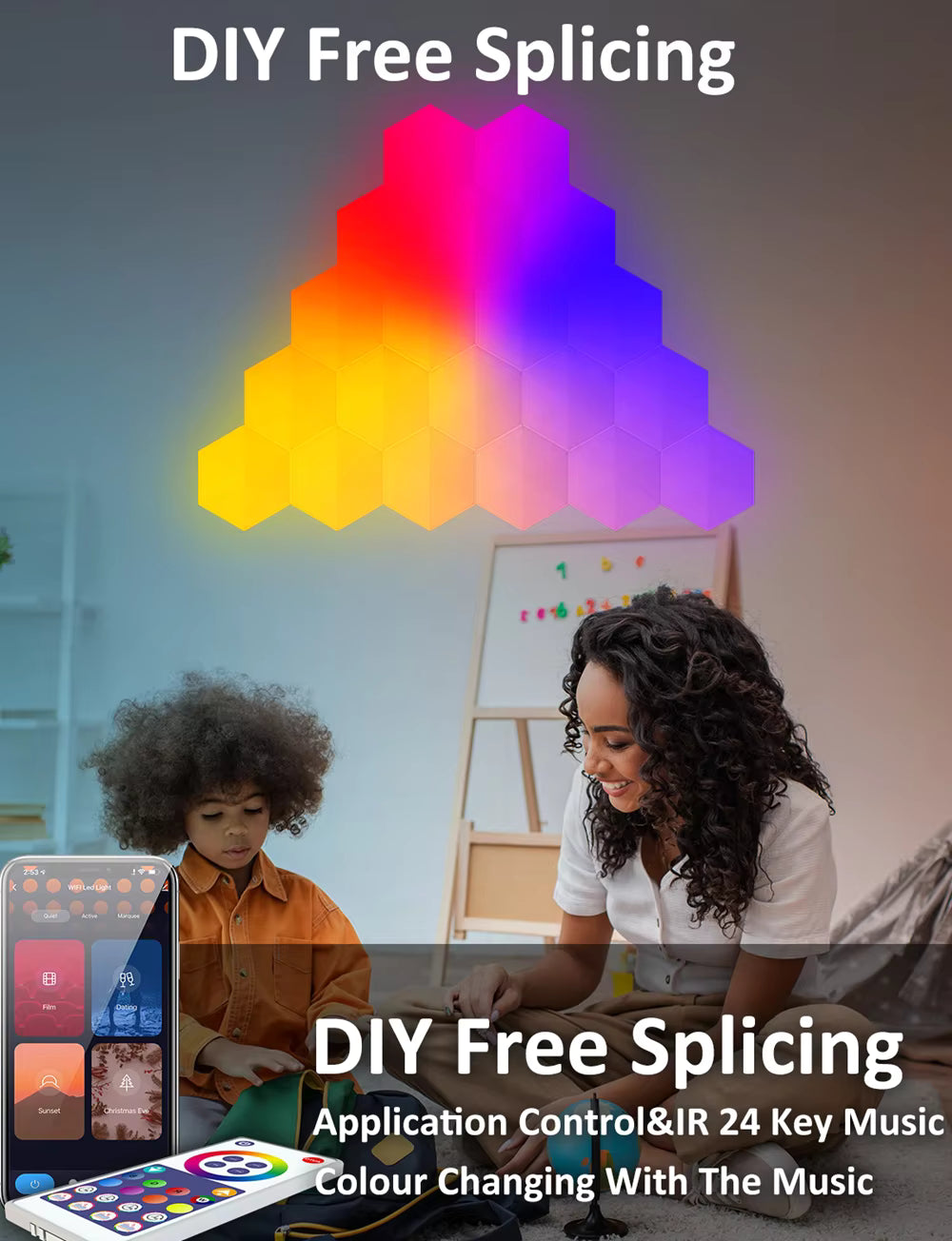 IconicGlow HexaLights RGBIC LED Hexagon-Paneele – DIY freie Anordnung mit App- und IR-Fernbedienung, farbwechselnde Wandbeleuchtung