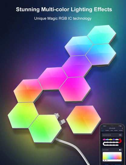 IconicGlow HexaLights RGBIC LED Hexagon-Paneele mit mehrfarbigen Lichteffekten und App-Steuerung für dynamische Farbverläufe
