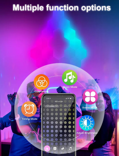 IconicGlow HexaLights RGBIC LED Paneele mit mehreren Funktionen – Farbmodus, Musikmodus, Szenenmodus, Timer und Helligkeitsregelung über App
