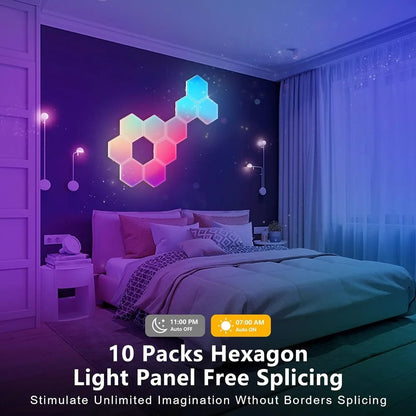 IconicGlow HexaLights RGBIC LED Hexagon-Paneele im Schlafzimmer – kreative Wandbeleuchtung mit farbwechselnden Ambient-Lichteffekten (10er Set)