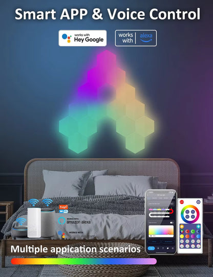 IconicGlow HexaLights RGBIC LED Paneele mit Smart-App- und Sprachsteuerung, kompatibel mit Google Assistant und Alexa, für vielseitige Anwendungsszenarien im Schlafzimmer