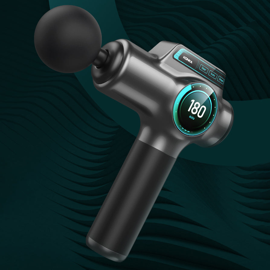 IconicPulse Pro 99 Massagepistole in moderner Produktsicht mit beleuchtetem 180-Grad-Digitaldisplay