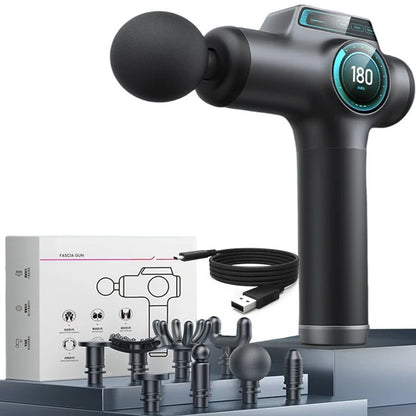 IconicPulse Pro 99 Massagepistole inklusive verschiedener Massageaufsätze, USB-Ladekabel und Verpackung im Komplettset