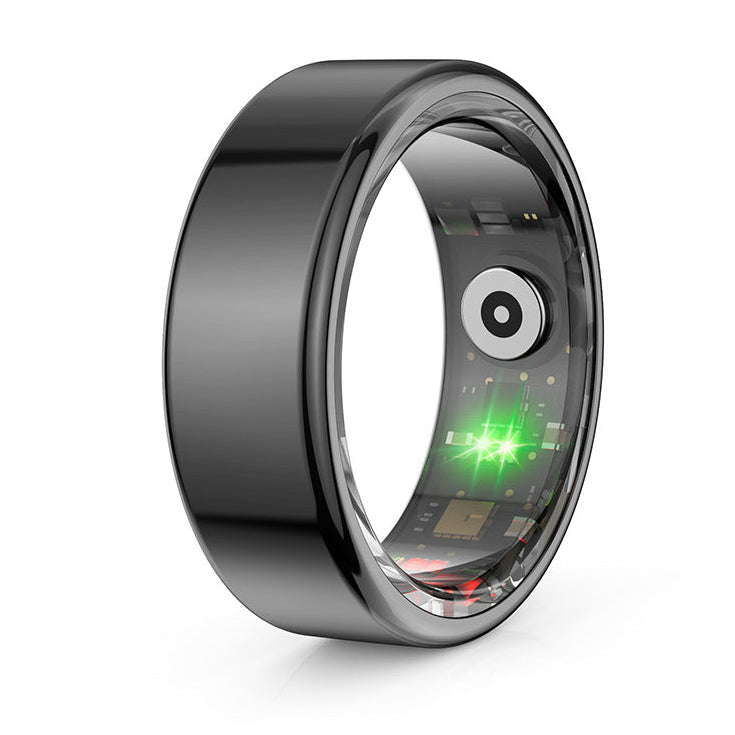 IconicRing Pro in Schwarz – Sensor leuchtet grün für Gesundheitsmessung