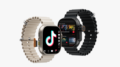 IconicTech Ultra AI³ Smartwatch in Beige und Schwarz – Apps wie TikTok und Netflix auf dem Display, mit SIM-Slot und modernem sportlichen Armband