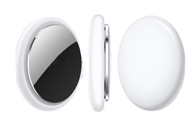 Kleiner runder Bluetooth-Tracker in Weiß mit glänzender Metalloberfläche, kompakte Bauform zur Objektortung
