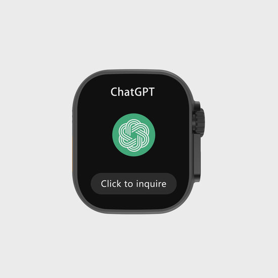 IconicTech Ultra AI³ Smartwatch mit integriertem ChatGPT-Assistenten – schwarzes Display mit KI-Logo und Bedienfeld